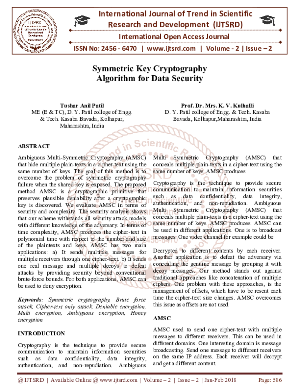 (PDF) Symmetric Key Cryptography Algorithm for Data Security