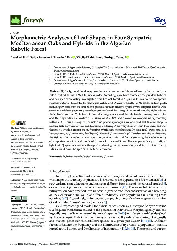 (PDF) Morphometric Analyses of Leaf Shapes in Four Sympatric ...