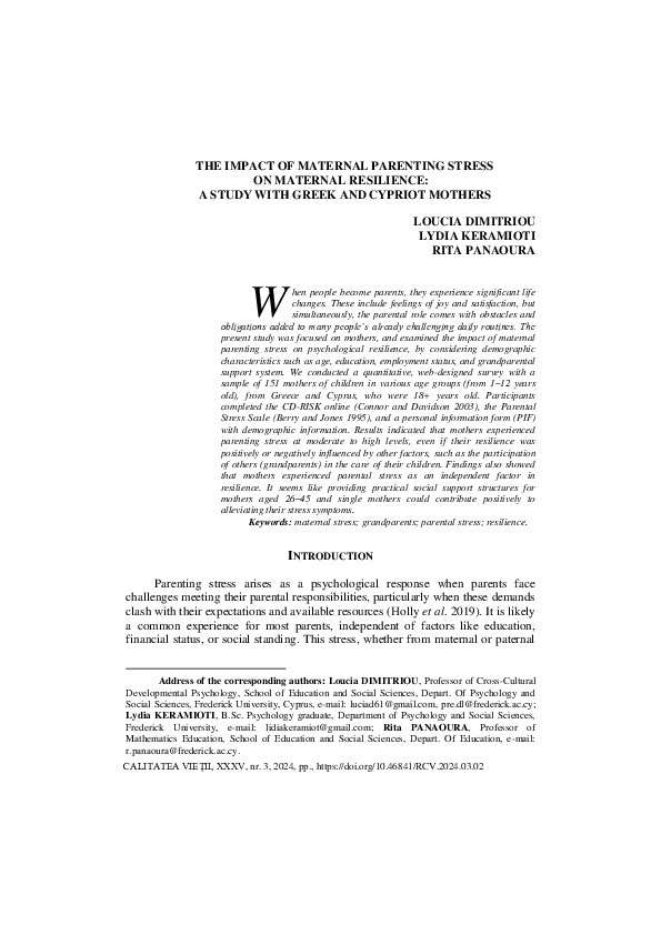 (PDF) The impact of maternal parenting stress on maternal resilience: A ...