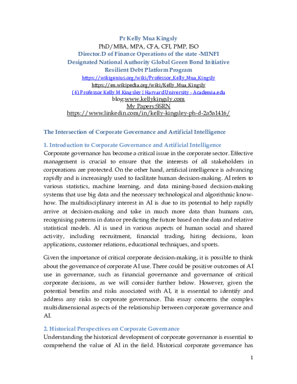 (PDF) The Intersection of Corporate Governance and Artificial Intelligence