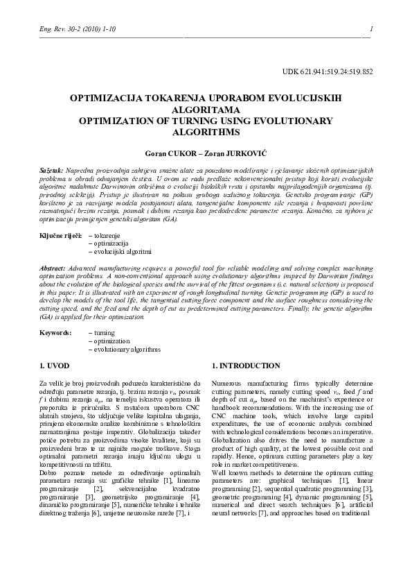 (PDF) Optimization of turning using evolutionary algorithms