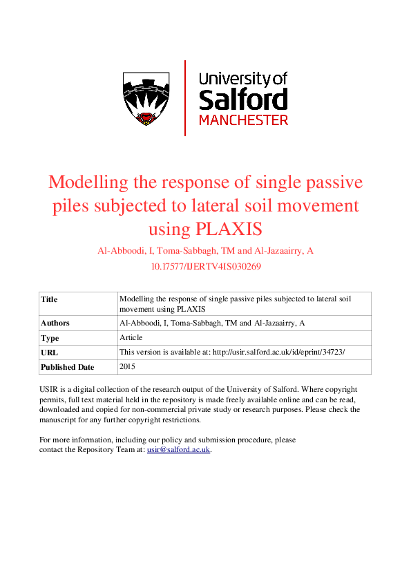 (PDF) Modelling the Response of Single Passive Piles Subjected to ...