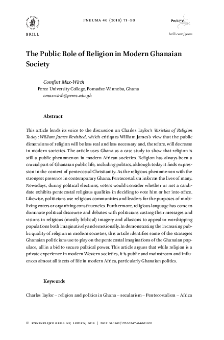 (PDF) The Public Role of Religion in Modern Ghanaian Society