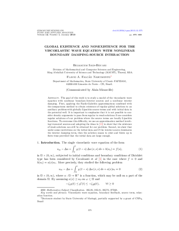 (PDF) Global existence and nonexistence for the viscoelastic wave ...