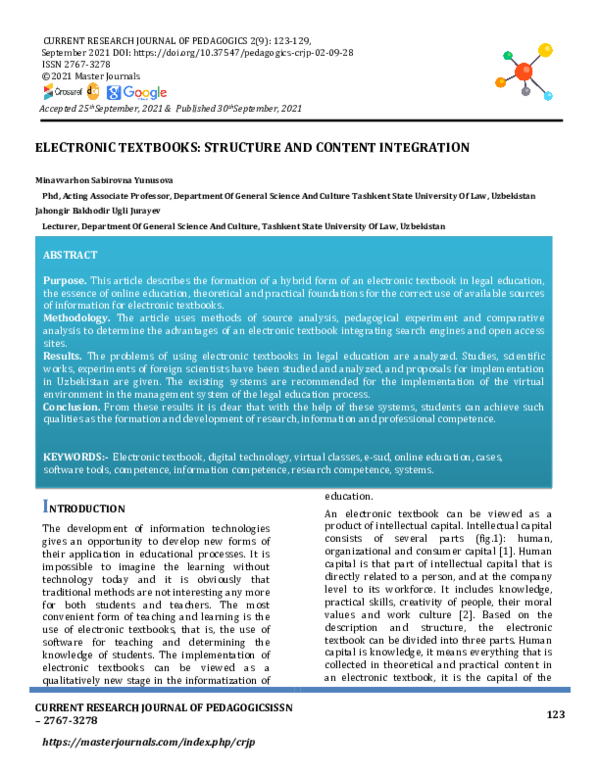 (PDF) Electronic Textbooks: Structure and Content Integration