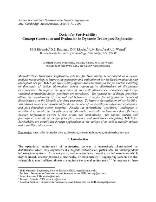 (PDF) Design for Survivability: Concept Generation and Evaluation in ...