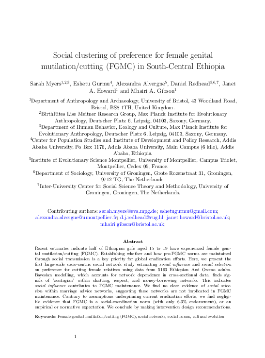 (PDF) Social clustering of preference for female genital mutilation ...