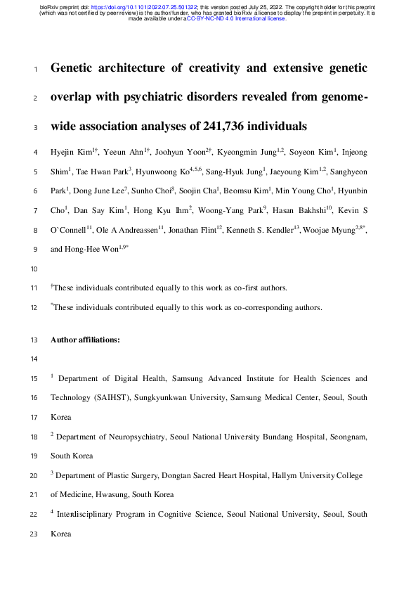 (PDF) Genetic architecture of creativity and extensive genetic overlap ...