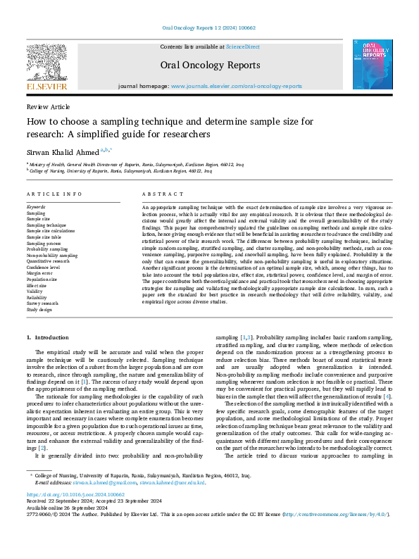 (PDF) How to choose a sampling technique and determine sample size for ...