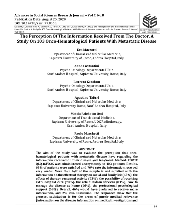 (PDF) The perception of the information received from the doctor. A ...