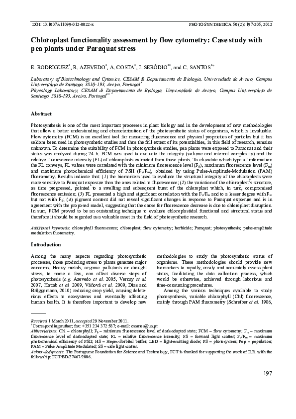 (PDF) Chloroplast functionality assessment by flow cytometry: Case ...