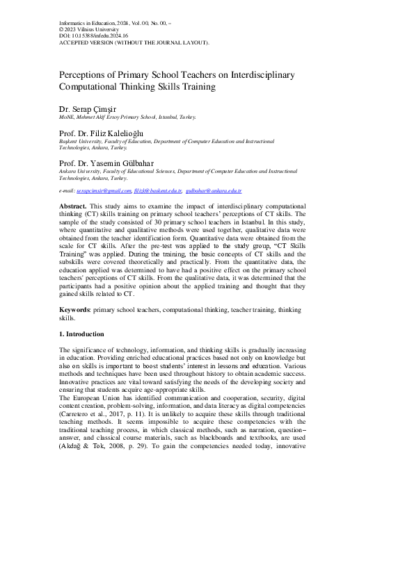 (PDF) Perceptions of Primary School Teachers on Interdisciplinary ...