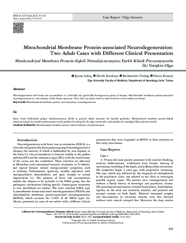 (PDF) Mitochondrial membrane protein-associated neurodegeneration(MPAN ...