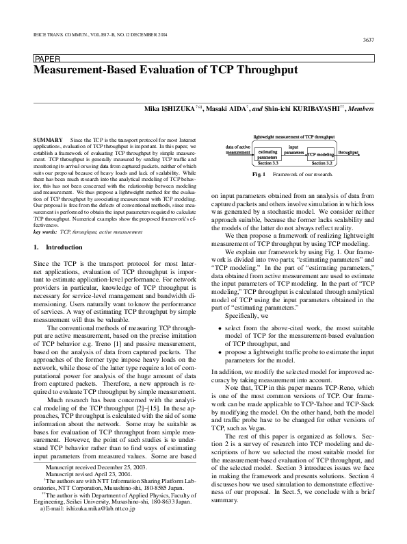(PDF) Measurement-Based Evaluation of TCP Throughput