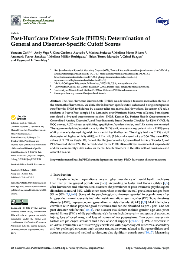 (PDF) Post-Hurricane Distress Scale (PHDS): Determination of General ...