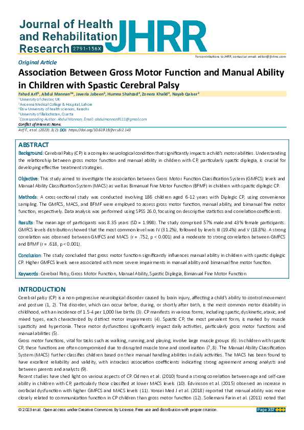 (PDF) Association Between Gross Motor Function and Manual Ability in ...