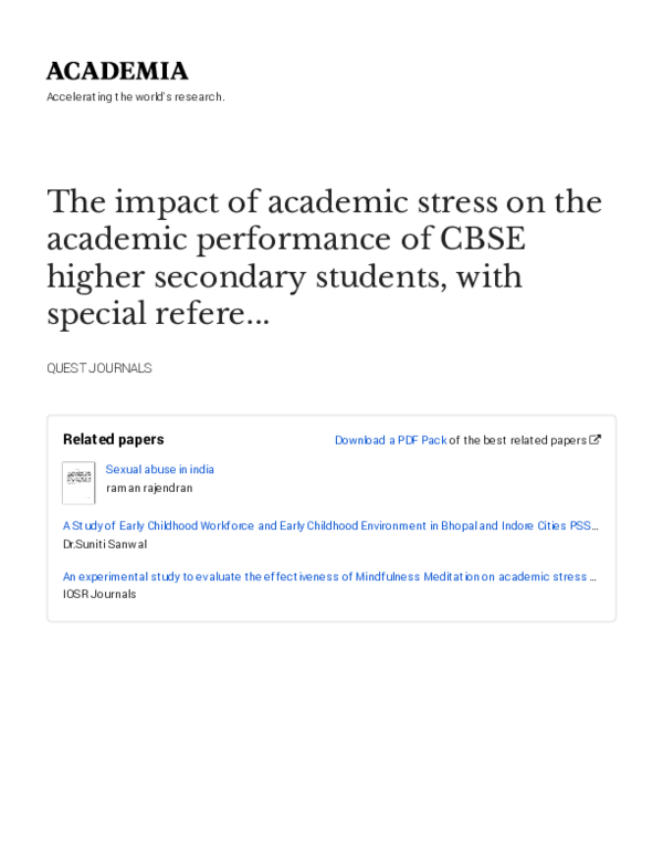 (PDF) The impact of academic stress on the academic performance of CBSE ...