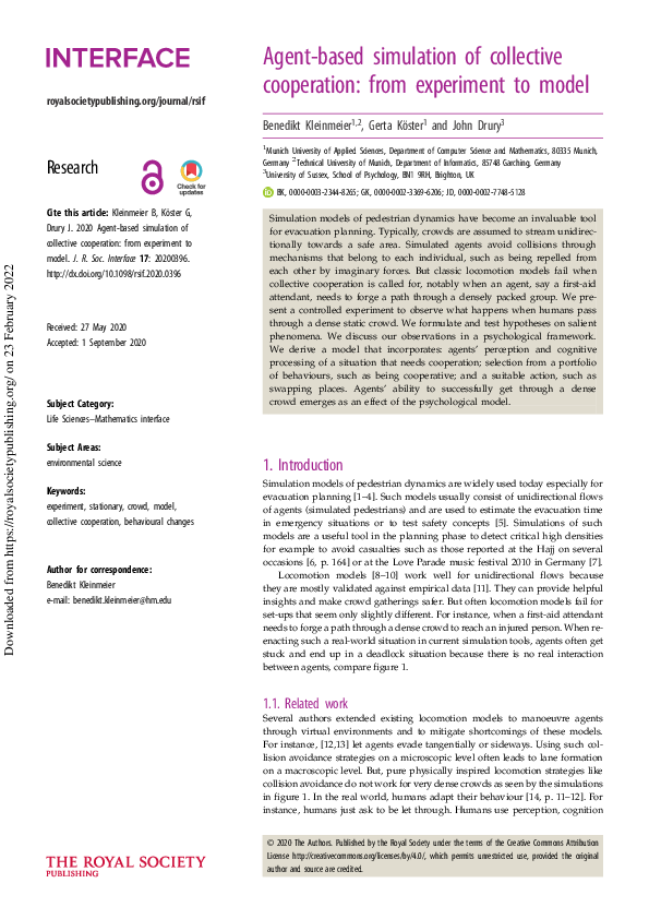 (PDF) Agent-based simulation of collective cooperation: from experiment ...