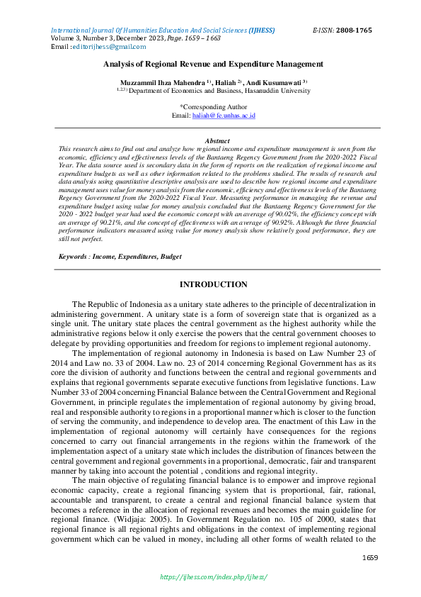 (PDF) Analysis of Regional Revenue and Expenditure Management
