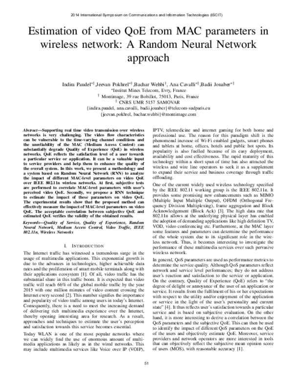 (PDF) Estimation of video QoE from MAC parameters in wireless network ...
