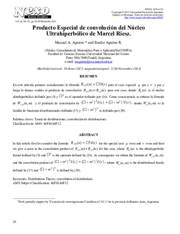 (PDF) Producto Especial de convolución del Núcleo Ultrahiperbólico de ...