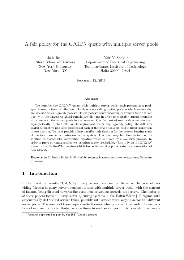 (PDF) A Fair Policy for the G/GI/N Queue with Multiple Server Pools