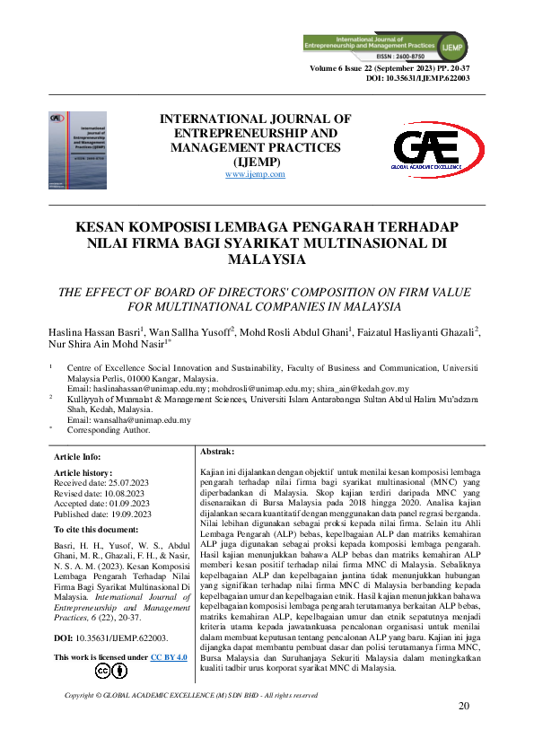 (PDF) The Effect of Board of Directors' Composition on Firm Value for ...