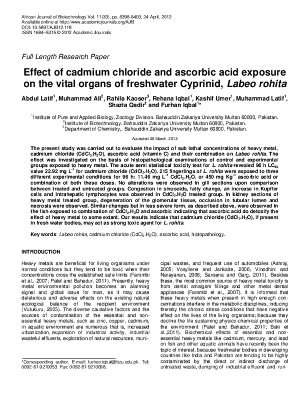 (PDF) Effect of cadmium chloride and ascorbic acid exposure on the ...