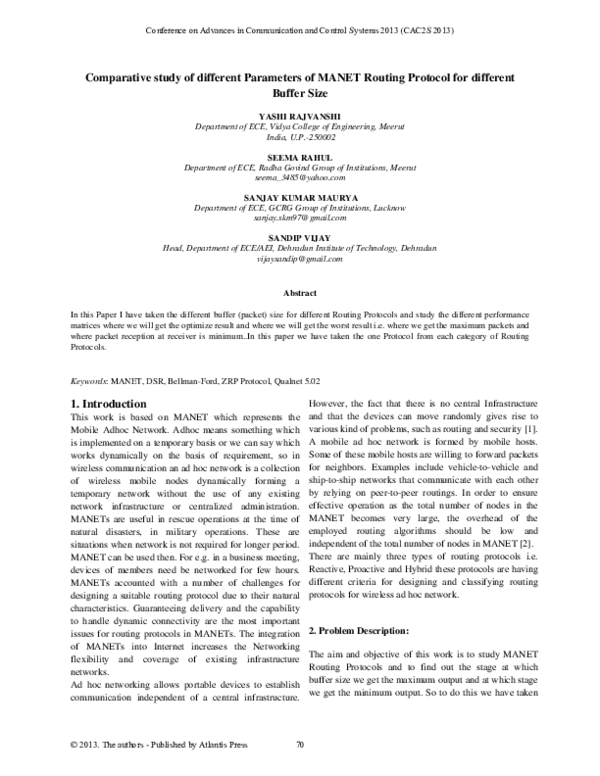 (PDF) Comparative study of different Parameters of MANET Routing ...
