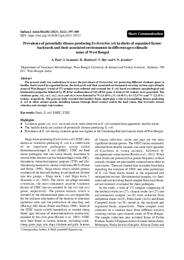(PDF) Prevalence of potentially disease producing Escherichia coli in ...