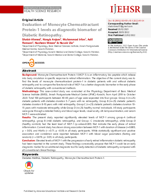 (PDF) Evaluation of Monocyte Chemoattractant Protein-1 levels as ...