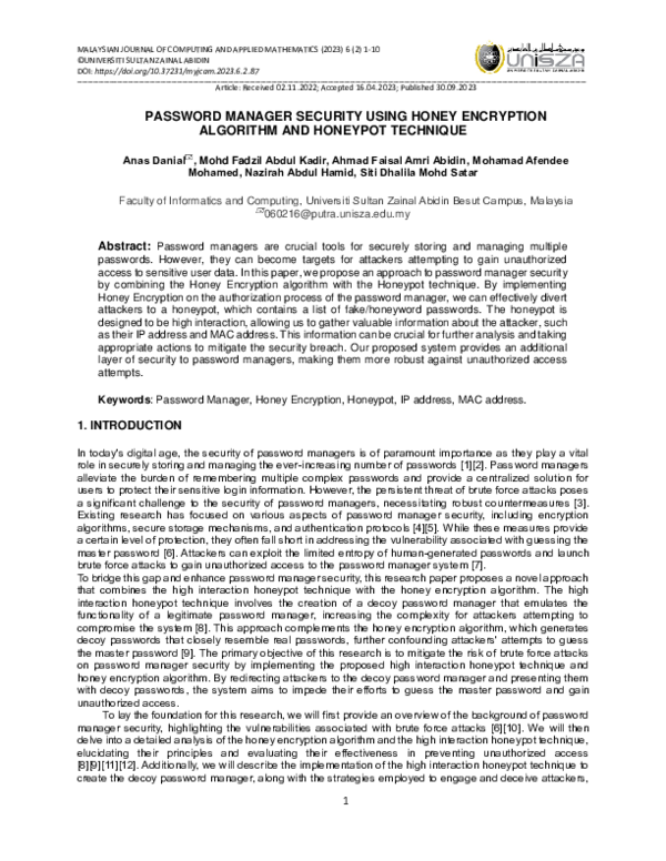 (PDF) Password Manager Security Using Honey Encryption Algorithm and ...