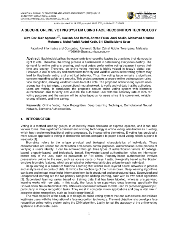 (PDF) A Secure Online Voting System Using Face Recognition Technology