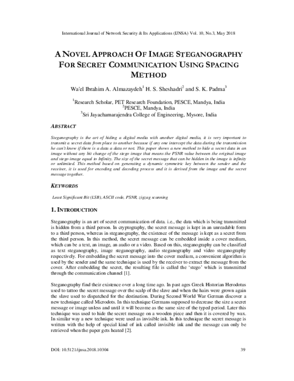 (PDF) A Novel Approach of Image Steganography for Secret Communication ...