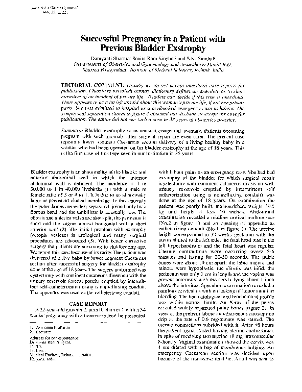 (PDF) Successful Pregnancy in a Patient with Previous Bladder Exstrophy