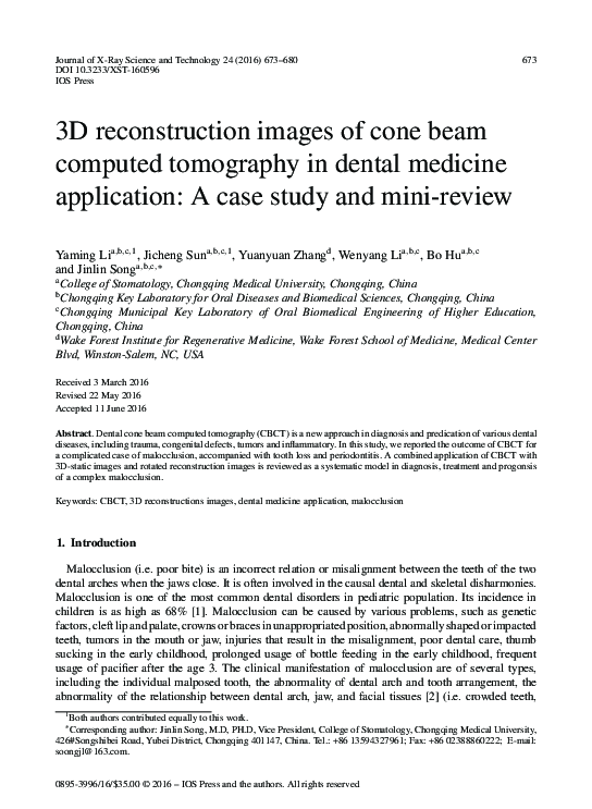 (PDF) 3D reconstruction images of cone beam computed tomography in ...