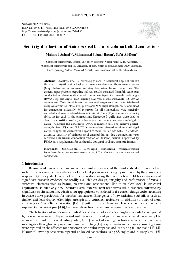 (PDF) Semi-rigid behaviour of stainless steel beam-to-column bolted ...