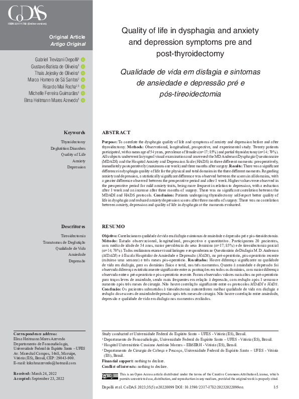 (PDF) Quality of life in dysphagia and anxiety and depression symptoms ...