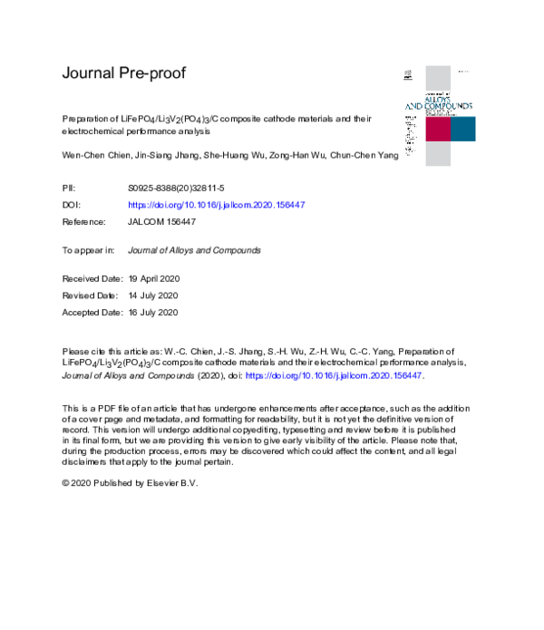 (PDF) Preparation of LiFePO4/Li3V2(PO4)3/C composite cathode materials ...
