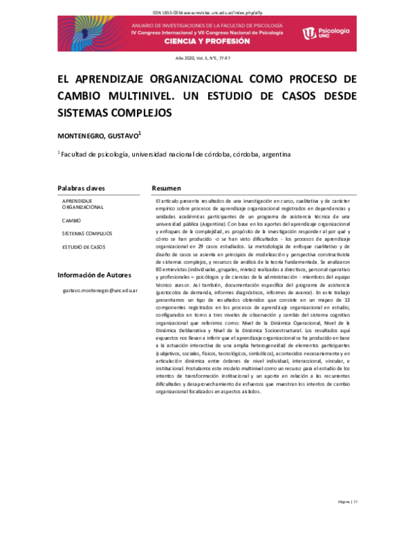 (PDF) El Aprendizaje Organizacional Como Proceso De Cambio Multinivel ...