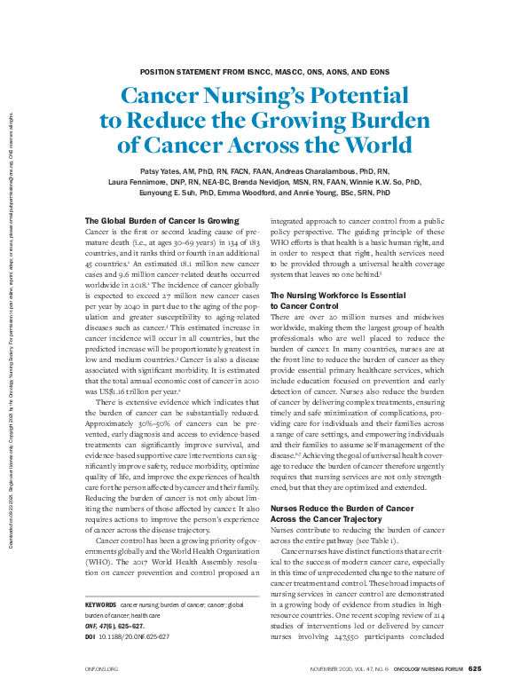 (PDF) Cancer Nursing’s Potential to Reduce the Growing Burden of Cancer ...