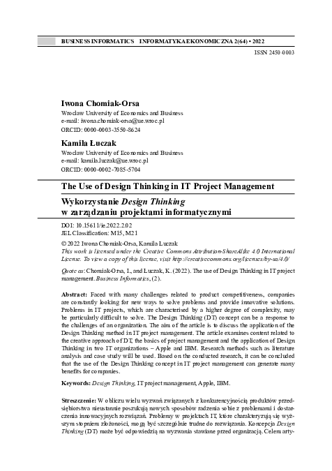 (PDF) The Use of Design Thinking in IT Project Management