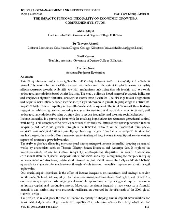 (PDF) THE IMPACT OF INCOME INEQUALITY ON ECONOMIC GROWTH: A ...