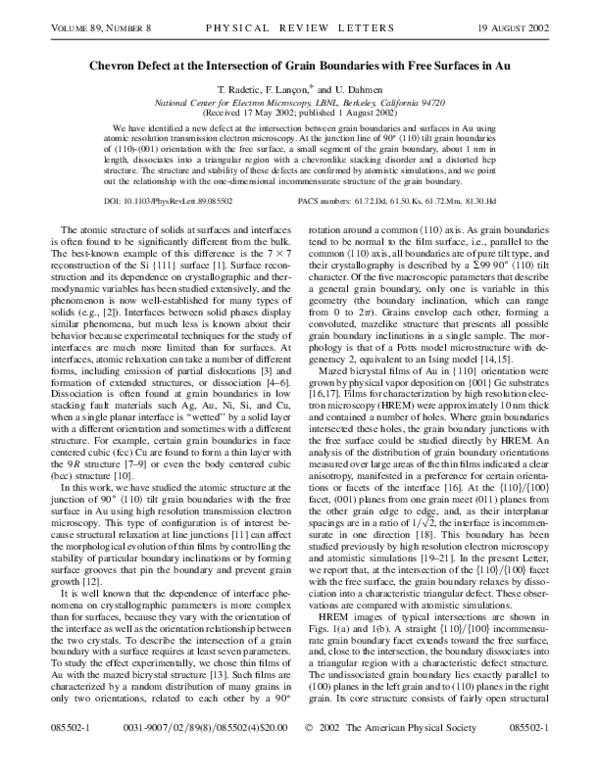 (PDF) Chevron Defect at the Intersection of Grain Boundaries with Free ...