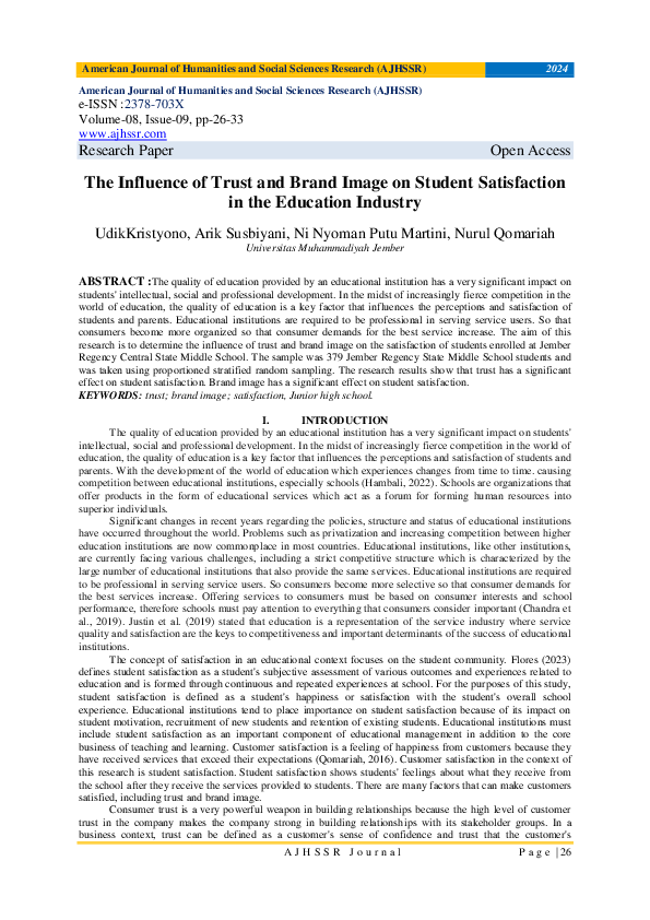 (PDF) The Influence of Trust and Brand Image on Student Satisfaction in ...