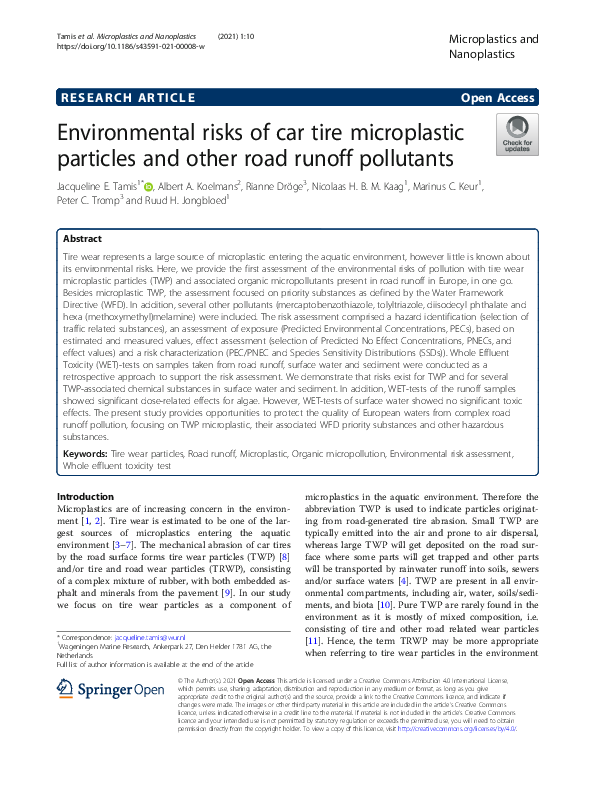 (PDF) Environmental risks of car tire microplastic particles and other ...