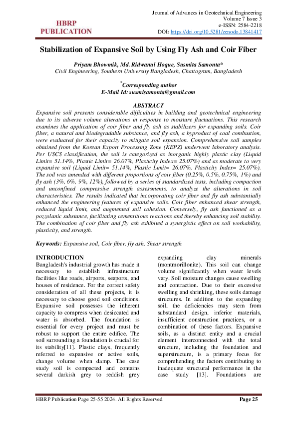 (PDF) Stabilization of Expansive Soil by Using Fly Ash and Coir Fiber