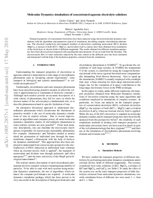 (PDF) Molecular Dynamics simulations of concentrated aqueous ...
