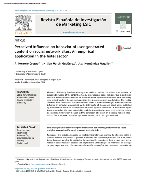(PDF) Perceived influence on behavior of user-generated content on ...