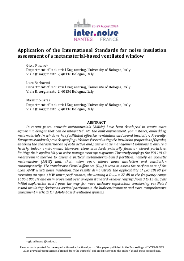 (PDF) Application of the International Standards for noise insulation ...